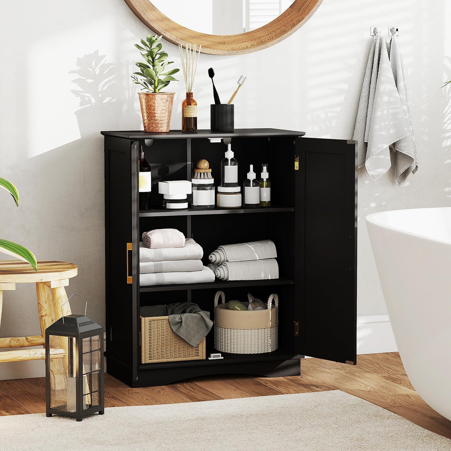 Bathroom Floor Storage Cabinet with 2 Doors and Adjustable Shelves