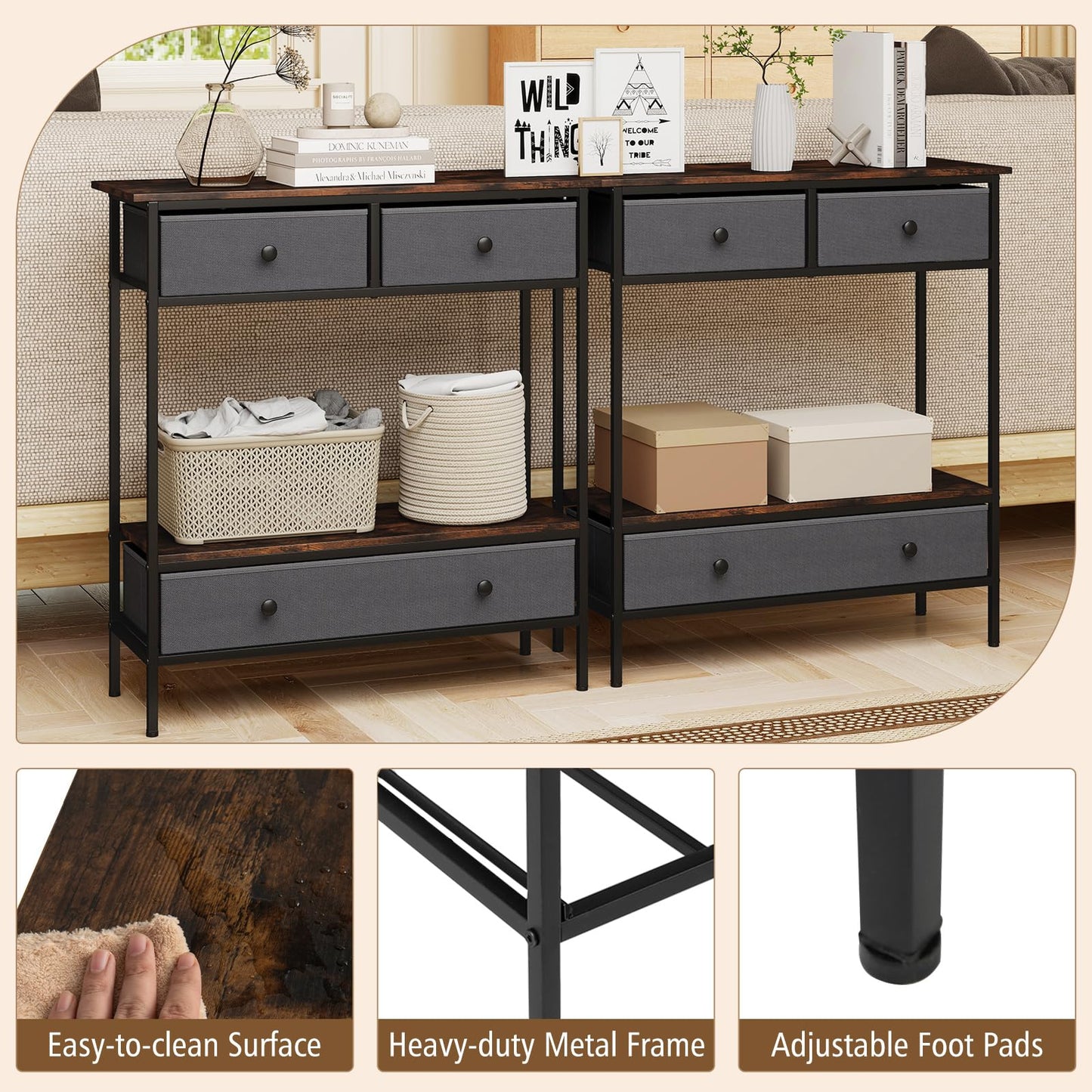 Console Table, Industrial Slim Accent Entryway Table Hall Desk
