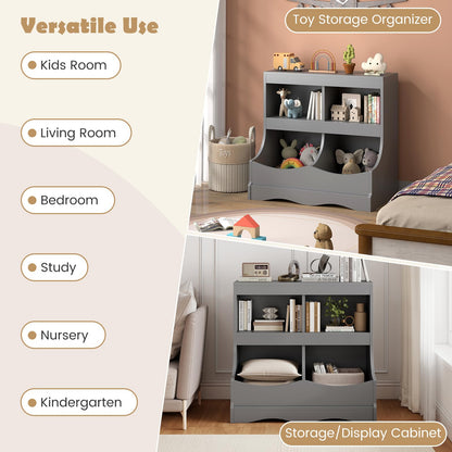 Kids Bookcase, Wooden Toy Storage Unit with Shelves and Compartments