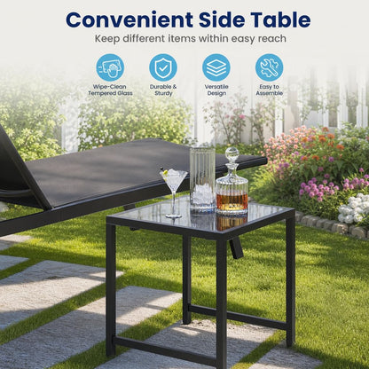 Garden Sun Lounger with Side Table, 6-Level Patio Recliner