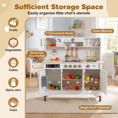 Kids Play Kitchen, Wooden Pretend Toy Kitchen