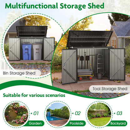 6 x 3 FT Garden Storage Shed, Galvanized Metal Trash Can Garden Shed with Top Flip Cover