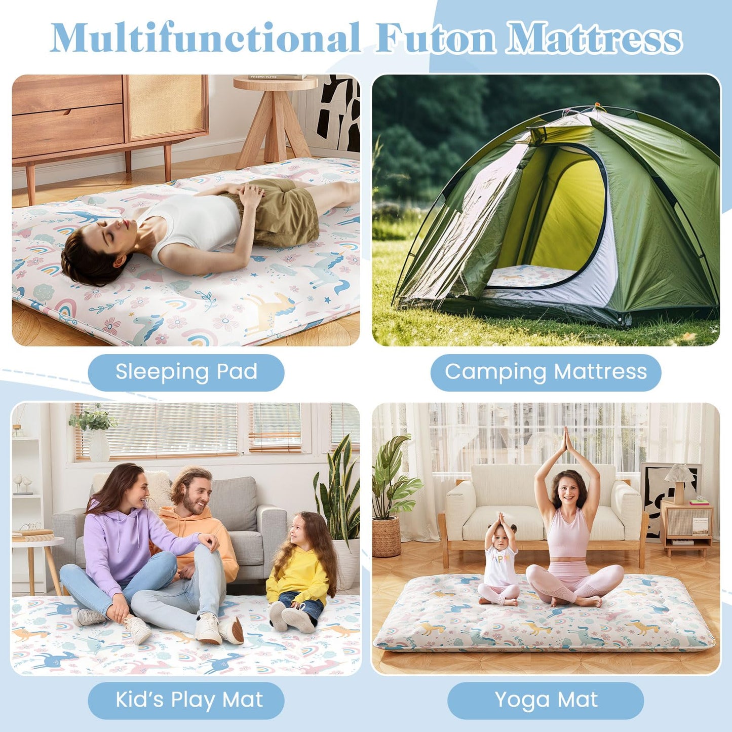 Japanese Floor Mattress with Washable Cover and Carry Bag