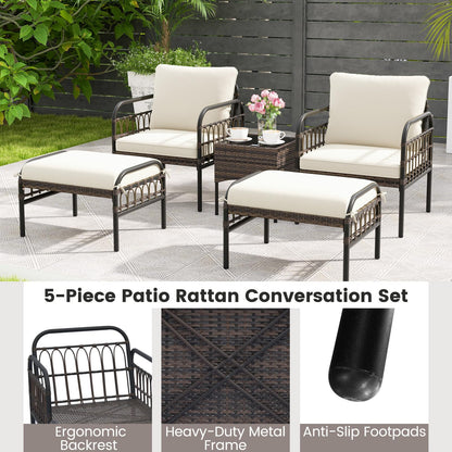 5PCS Rattan Garden Furniture Set for Balcony Yard Poolside