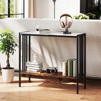 90 CM 2 Tier Industrial Console Foyer Table with Sintered Stone Tabletop