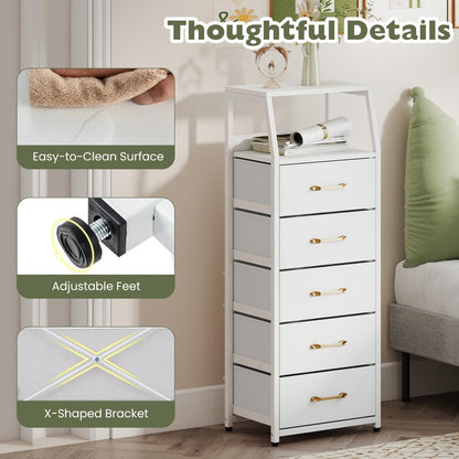 5-Drawer Storage Cabinet with Detachable Foldable Fabric Drawers and Anti-Tipping Kits