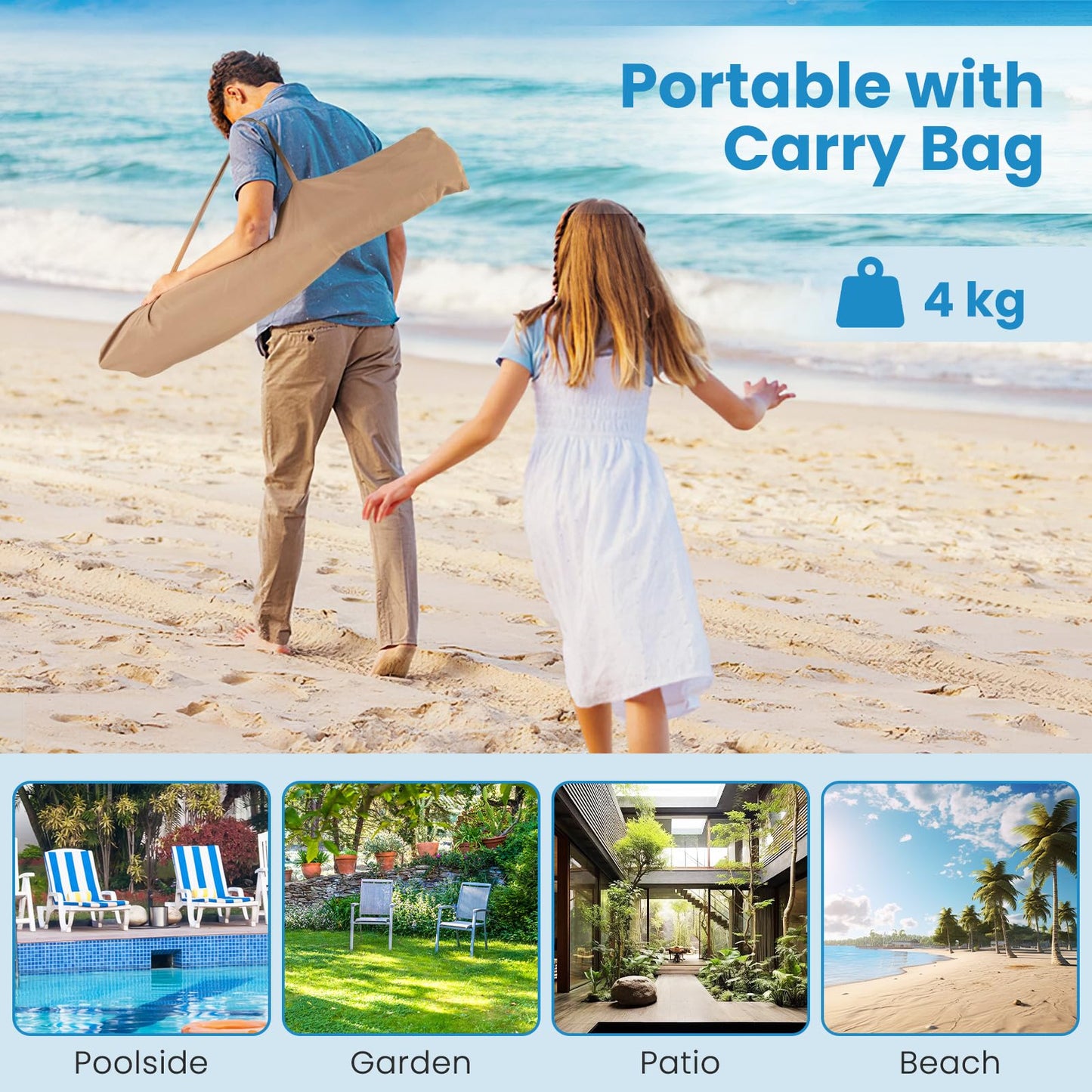 1.7m Garden Hawaii Parasol with Foldable Stand and Carry Bag