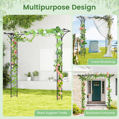 Flat Top Garden Arch with Trellises and Extended Roof for Climbing Plants