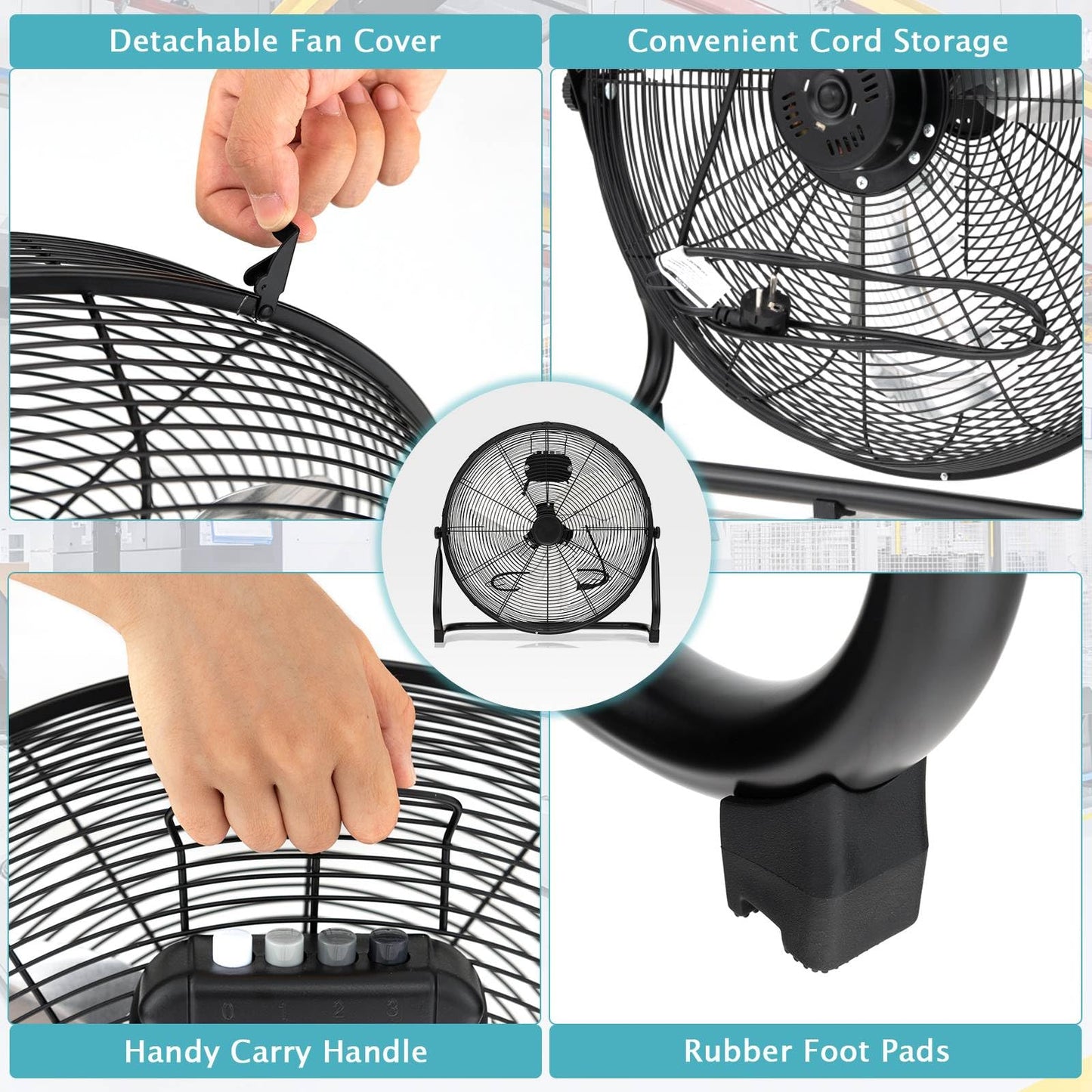 160W High Velocity Floor Fan with 3 Speed and Adjustable Tilting Head