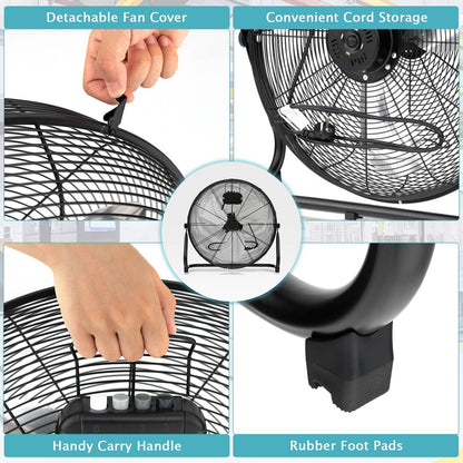 160W High Velocity Floor Fan with 3 Speed and Adjustable Tilting Head