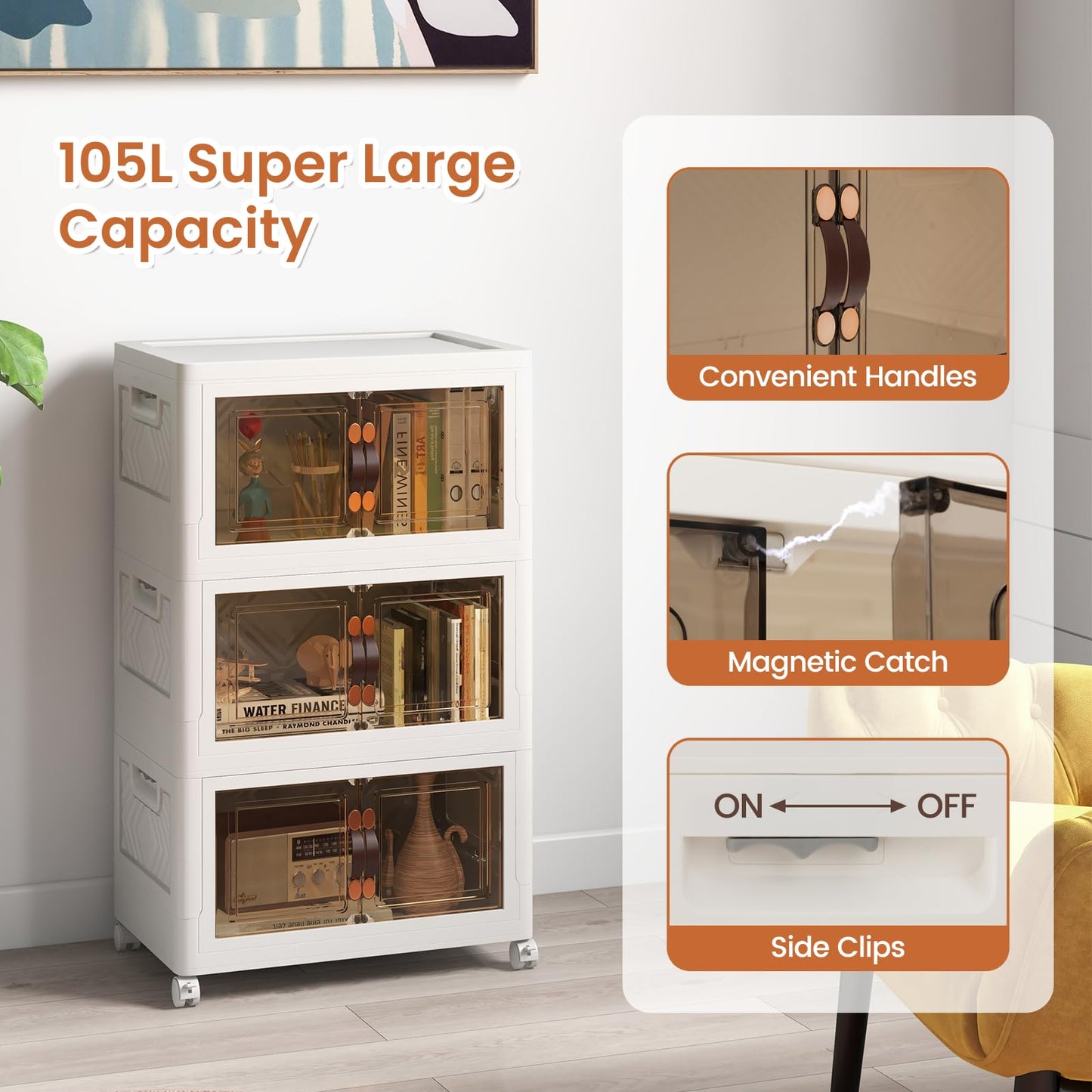 Folding Shoe Storage Cabinet with Lockable Wheels