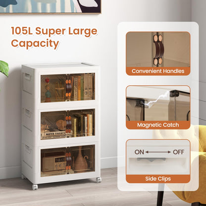 Folding Shoe Storage Cabinet with Lockable Wheels