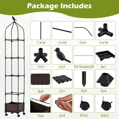 Raised Garden Bed with Trellis, Height Adjustable Rolling Planter Box