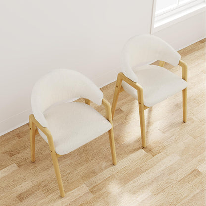 Dining Chairs Set of 2, Sherpa Fabric Upholstered Kitchen Chairs with Rubber Wood Frame