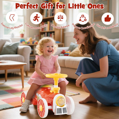 Toddler Foot to Floor Sliding Walker with Train Whistle Sound, Steering Wheel