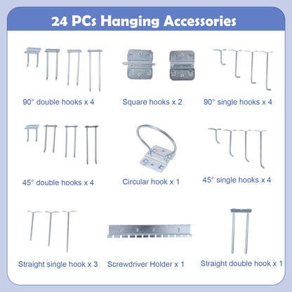 121x61x156cm Metal Workbench with Pegboard with 2 Drawers & 24 Hanging Accessories