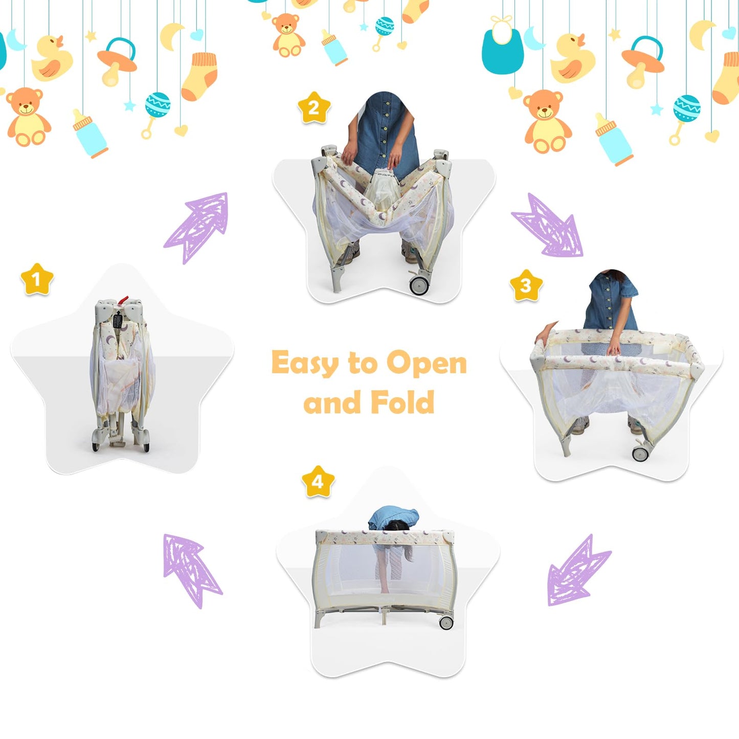 3 in 1 Convertible Bassinet Cot with Changing Table and Toy Bar