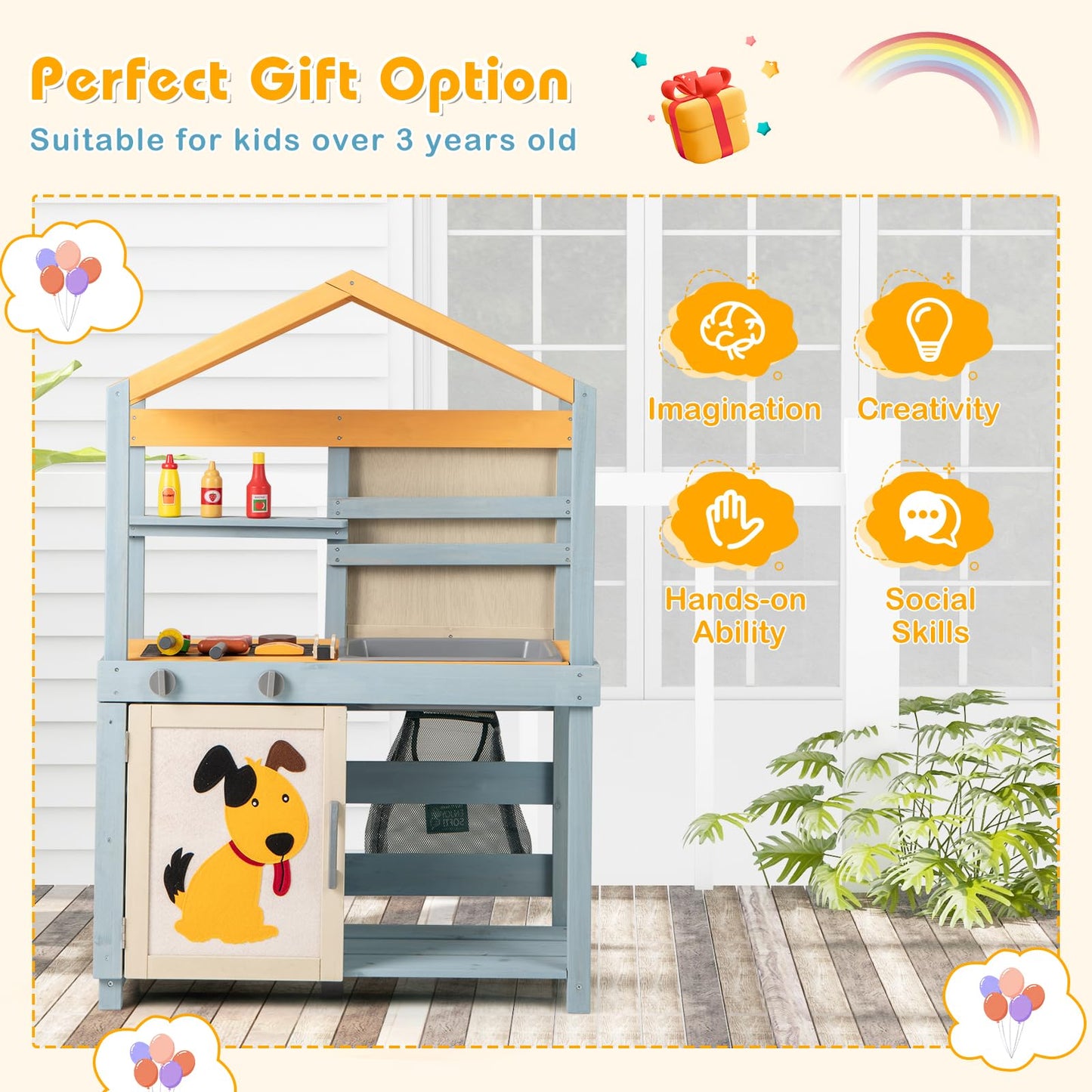 2 in 1 Wooden Mud Kitchen and Grocery Store with Removable Sink