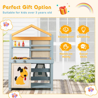 2 in 1 Wooden Mud Kitchen and Grocery Store with Removable Sink
