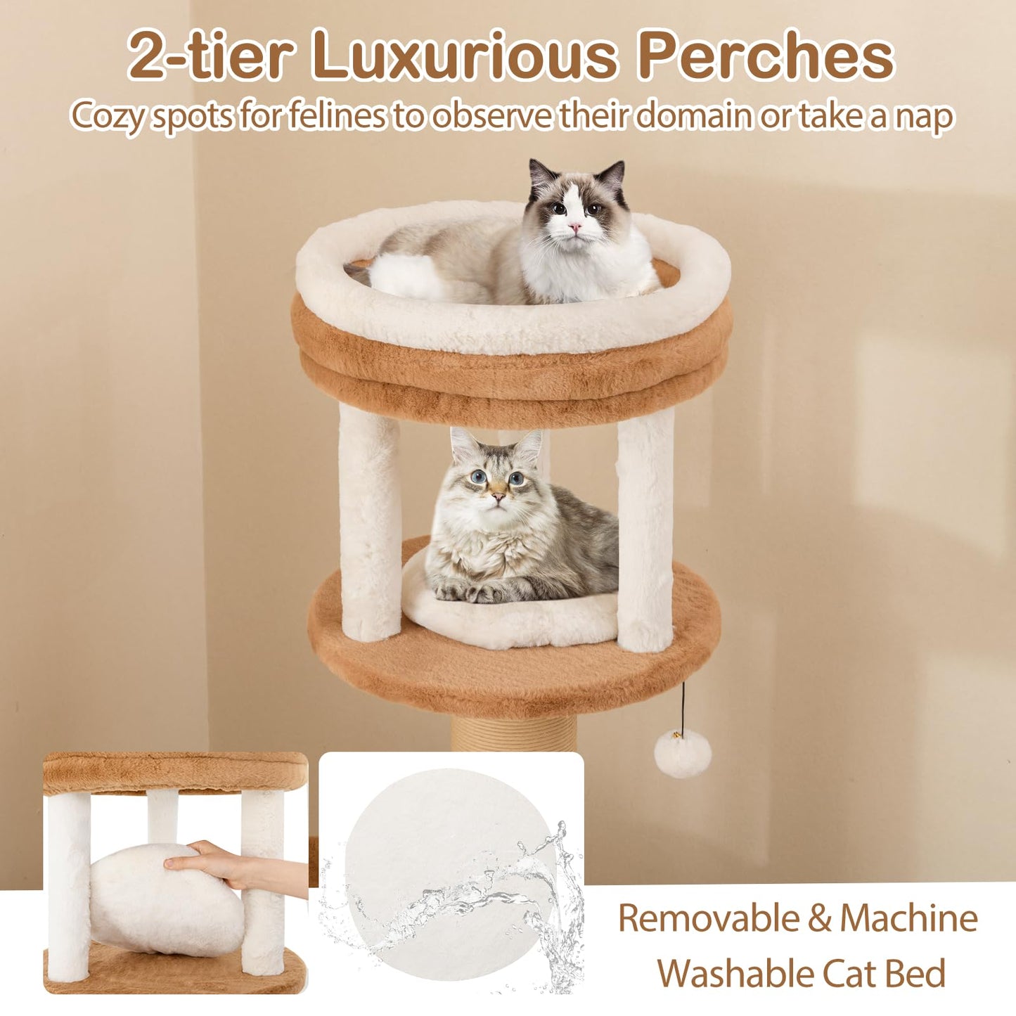 166 cm Tall Cat Tree with Self-groomer and Removable Cat Bed