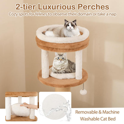 166 cm Tall Cat Tree with Self-groomer and Removable Cat Bed