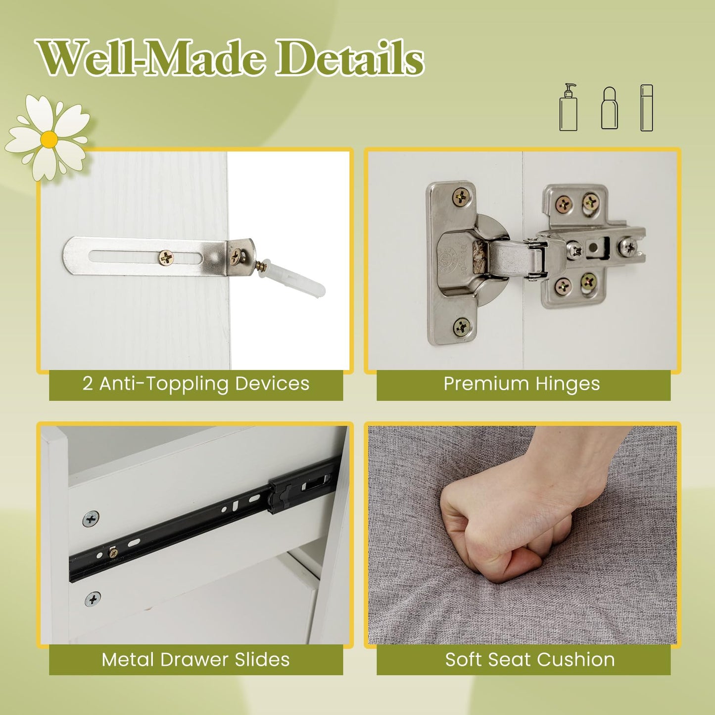 Dressing Table with LED Mirror and Stool, Wooden Makeup Table Vanity Desk Set