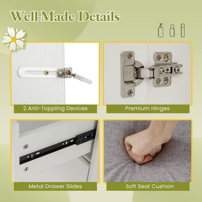 Dressing Table with LED Mirror and Stool, Wooden Makeup Table Vanity Desk Set