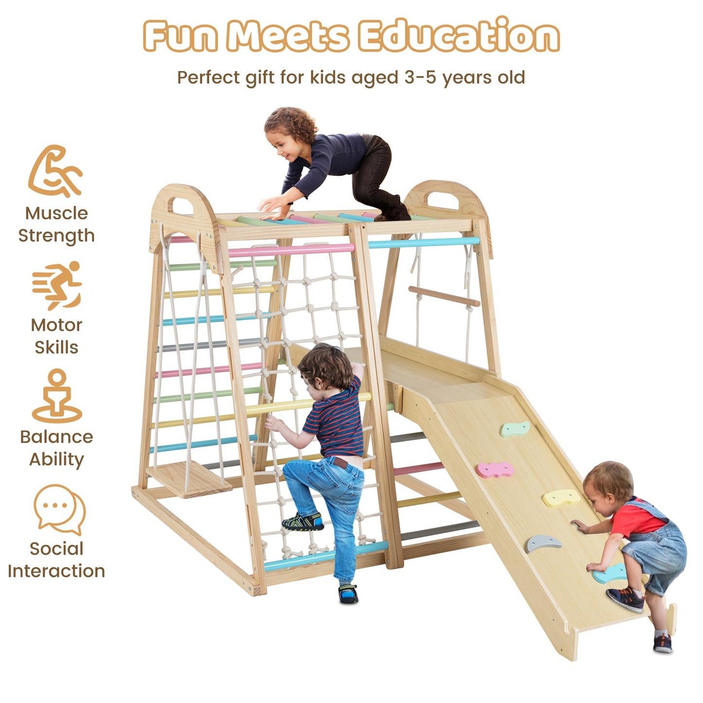 8-in-1 Jungle Gym Wooden Montessori Climber Playset