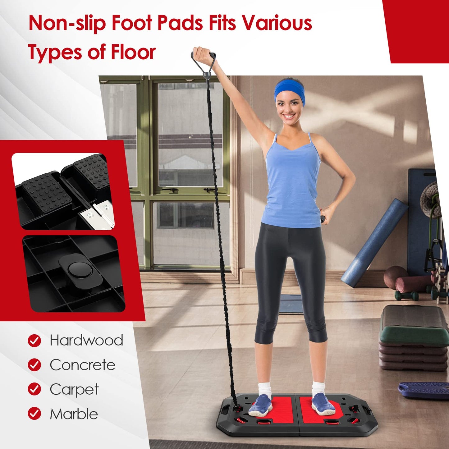 Fitness Equipment with Foldable Push-up Stand Elastic Resistance Bands