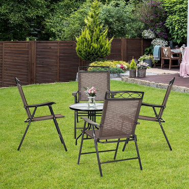 GiantexUK 5 Piece Garden Furniture Set, Patio Conservatory Set with 4 Folding Chairs and Tempered Glass Table