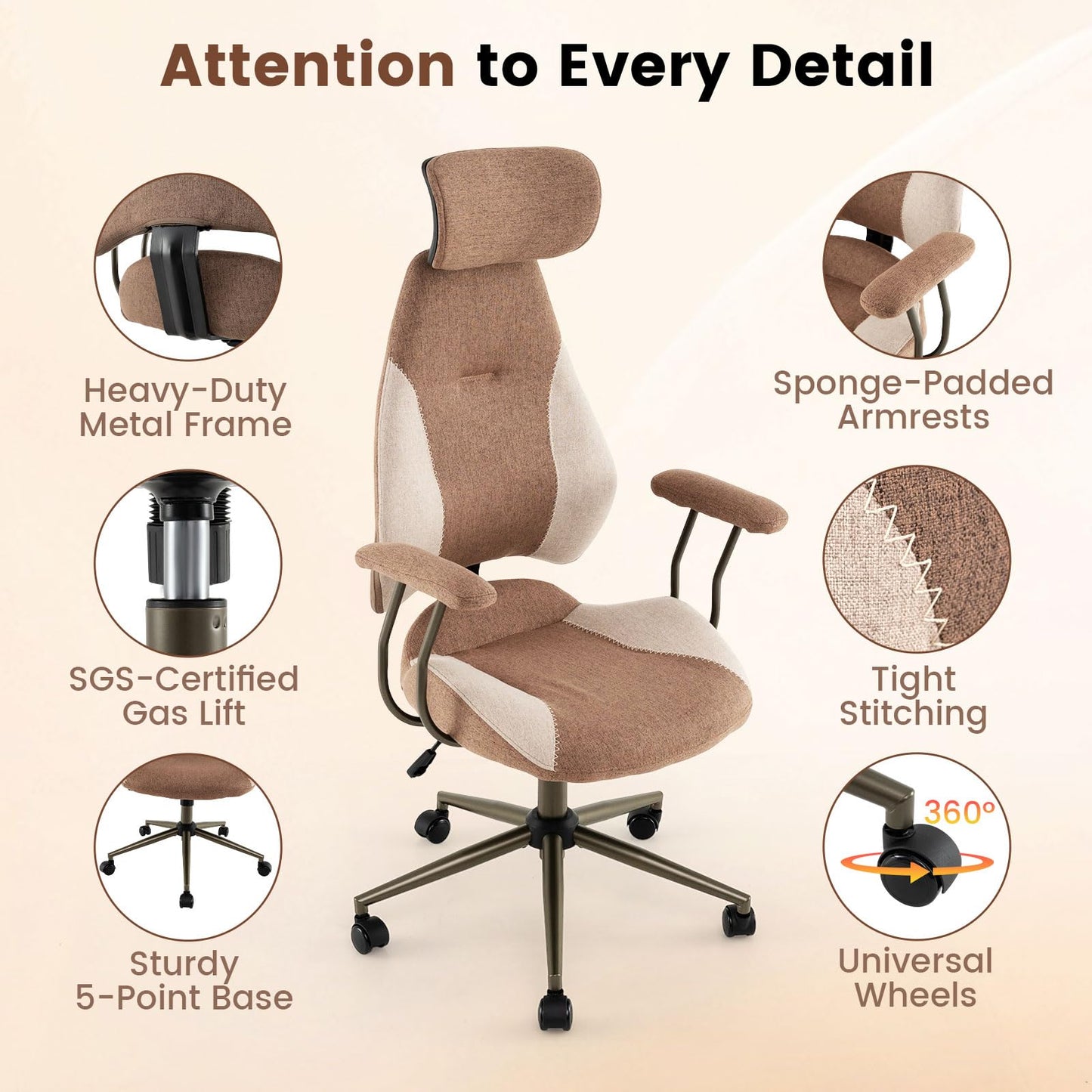 Ergonomic Office Chair, High Back Computer Desk Chair with 2D Headrest