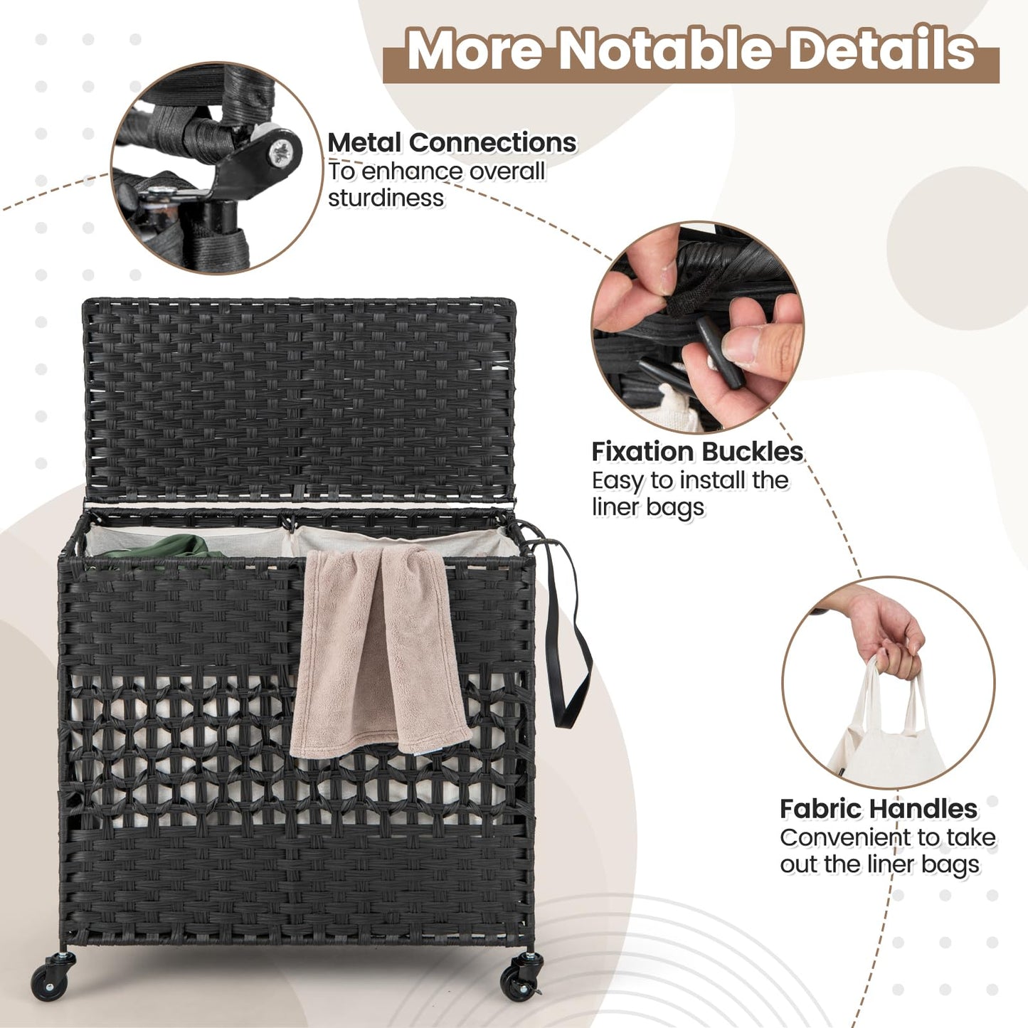 110L Collapsible Laundry Hamper Lid and Removable Liner Bag