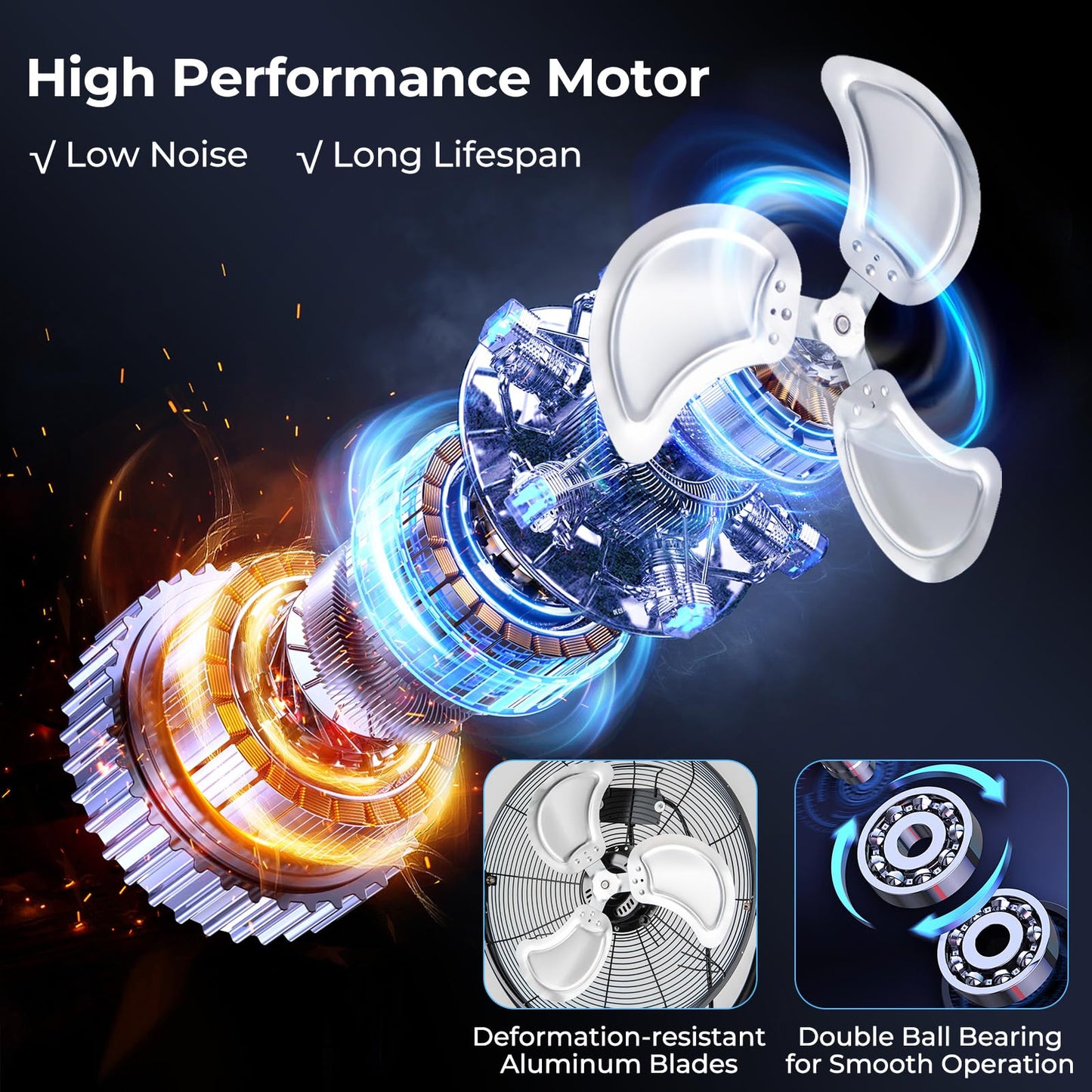 High Velocity Pedestal Fan Industrial Adjustable with 3 Speeds and 360° Tilt