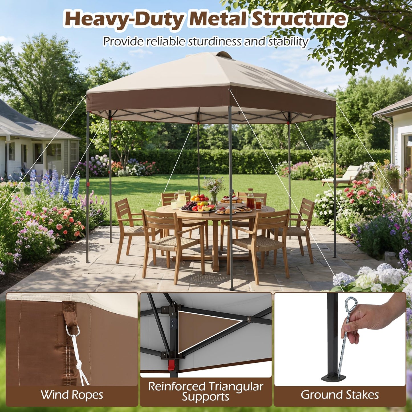 Pop up Garden Gazebo, 3.6 x 3.6m Height Adjustable Canopy Tent