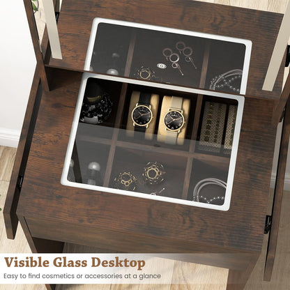 Small Dressing Table with 3-Color LED Lights Mirror and Stool