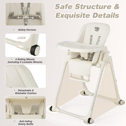 Giantex High Chairs for Babies and Toddlers Foldable Baby Highchair with Adjustable Backrest