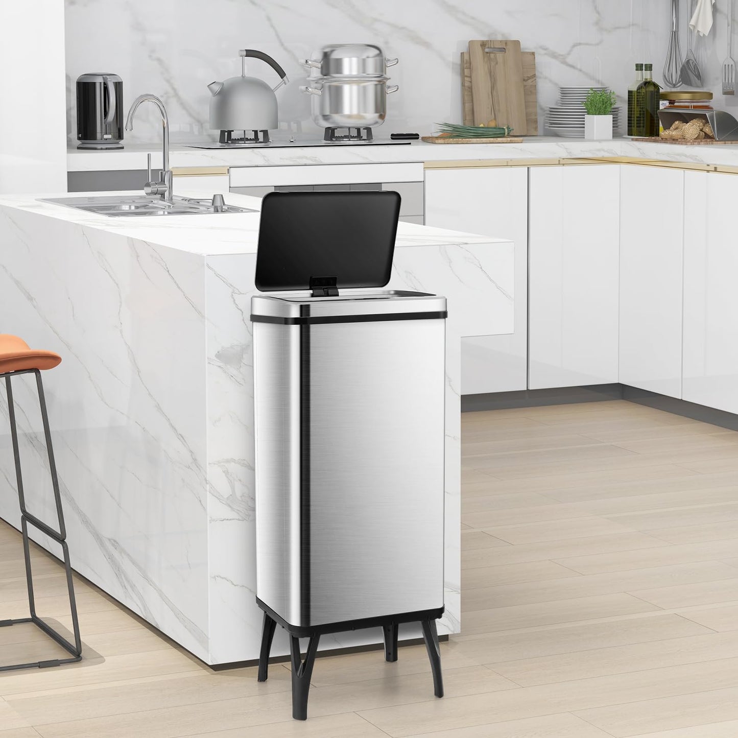 50L Stainless Steel Trash Can Automatic Motion Sensor Garbage Bin