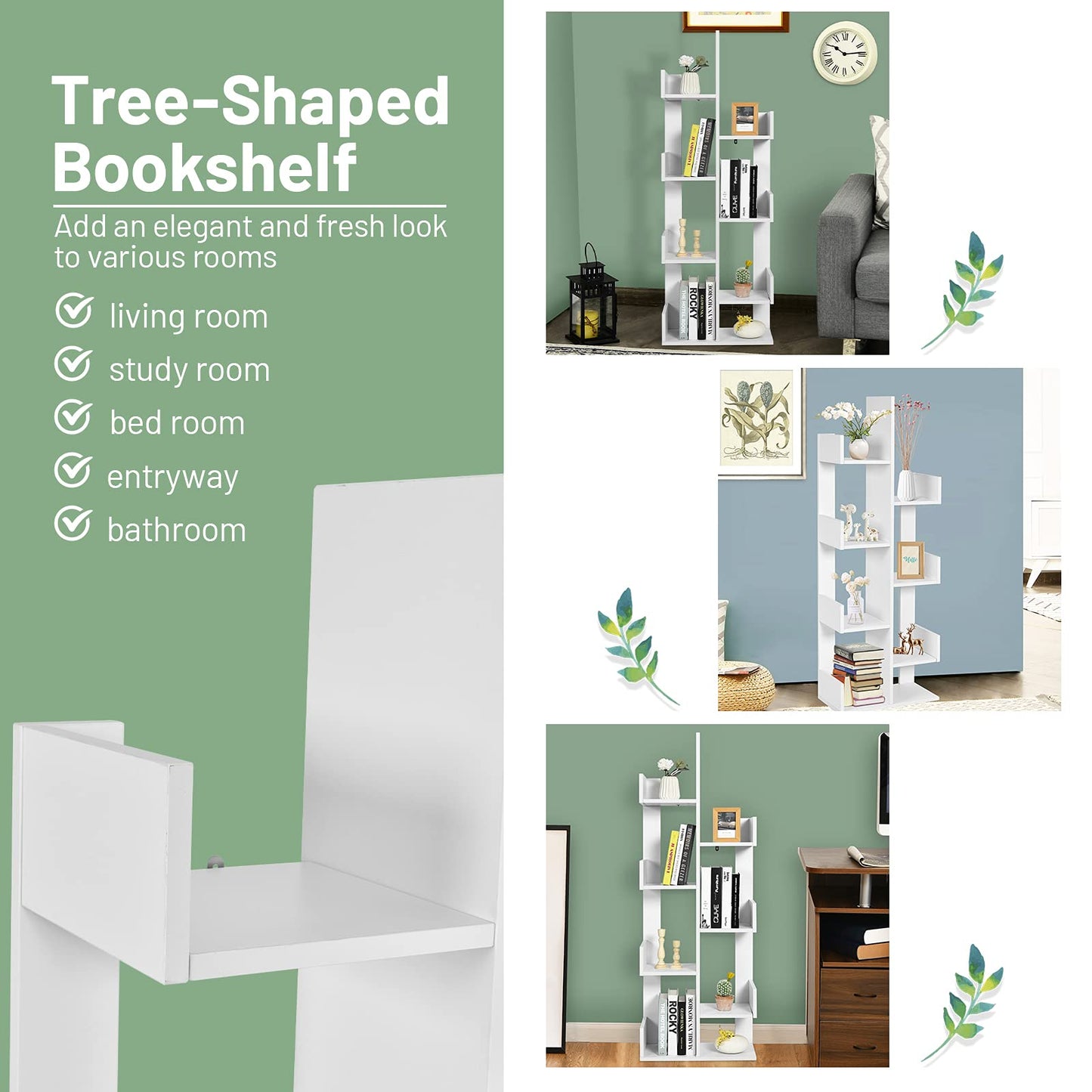 Giantex 8-Tier Tree Bookshelf Wooden Bookcase Storage Shelving Unit with Anti-Toppling Device