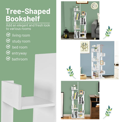 Giantex 8-Tier Tree Bookshelf Wooden Bookcase Storage Shelving Unit with Anti-Toppling Device