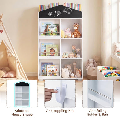 Kids Dollhouse Bookshelf with Chalkboard for Kids Room, Nursery, Playroom