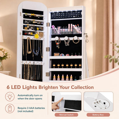 Jewelry Cabinet with Full-Length Mirror Large Storage Capacity and LED Lights