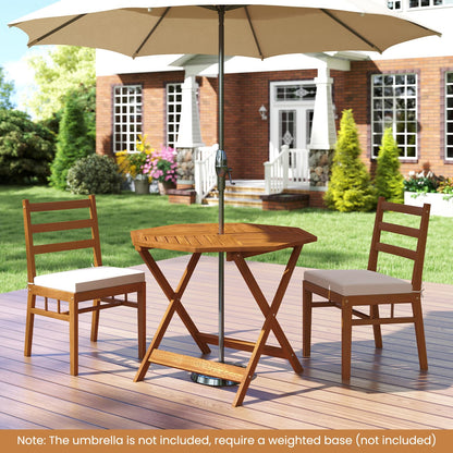 90cm Outdoor Dining Table, Solid Wood Garden Table with Umbrella Hole