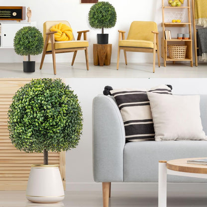 Set of 2 Artificial Boxwood Ball Topiary Trees for Home Office