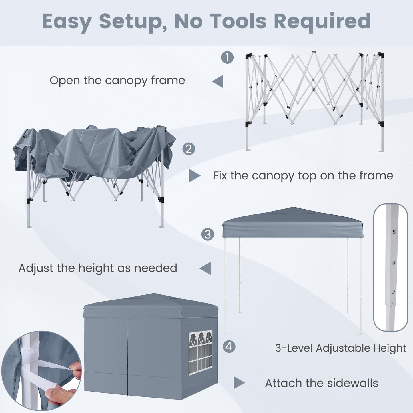 Pop up Gazebo, Outdoor Canopy Tent with 4 Removable Sidewall