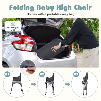 Foldable High Chair for Babies and Toddlers | Baby Highchair with 2-Level Adjustable Tray