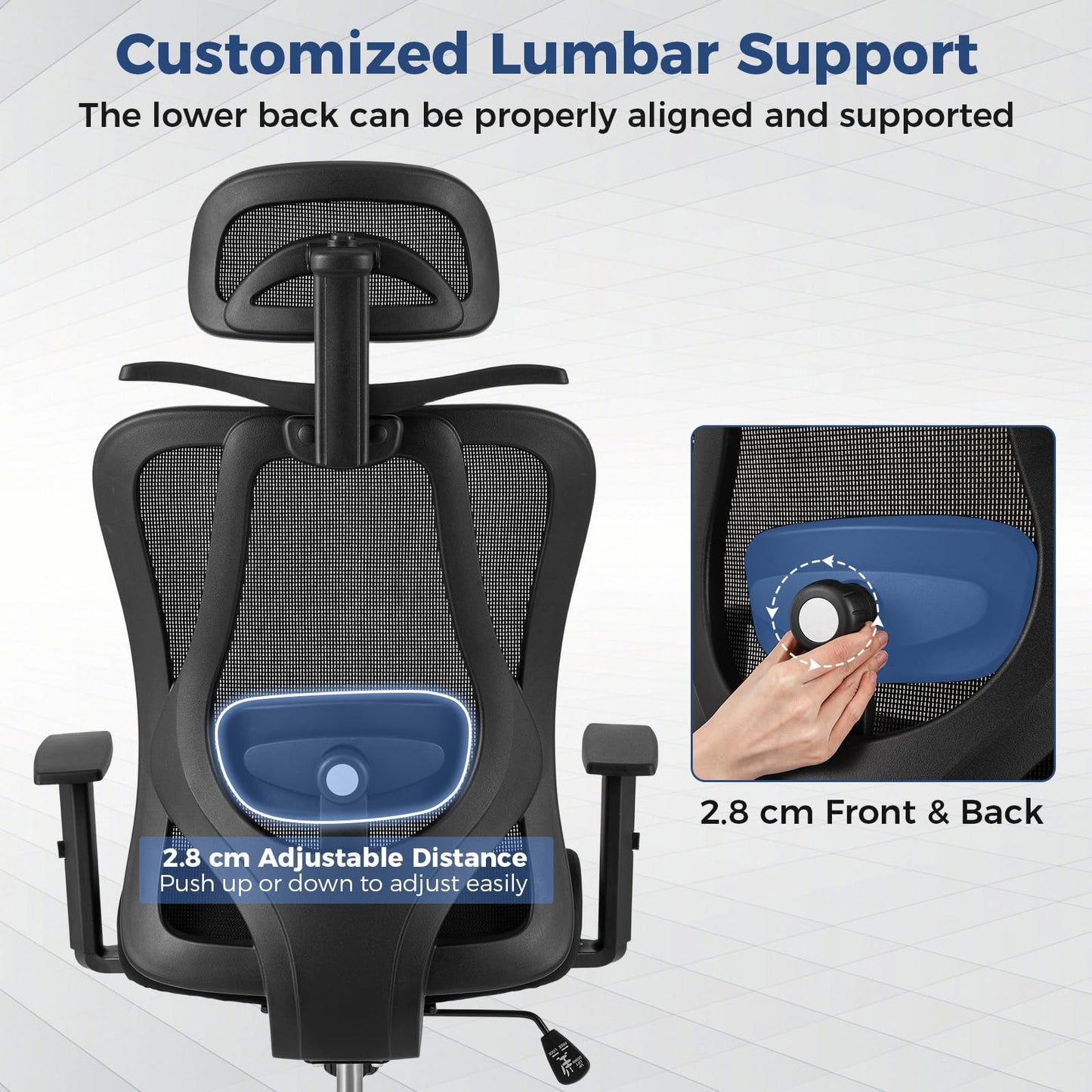 Ergonomic Office Chair with 3D Headrest and Adjustable Lumbar for Office