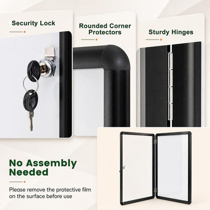 66 x 51 cm Enclosed Bulletin Board with Locking Door and Aluminum Alloy Frame