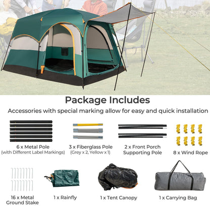 6-Person Camping Tent with 2-Room Divider for Camping Hiking color