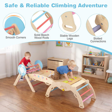 Toddler Climbing Frame, Kids Wooden Climber Toys Set with Arch, Reversible Ramp
