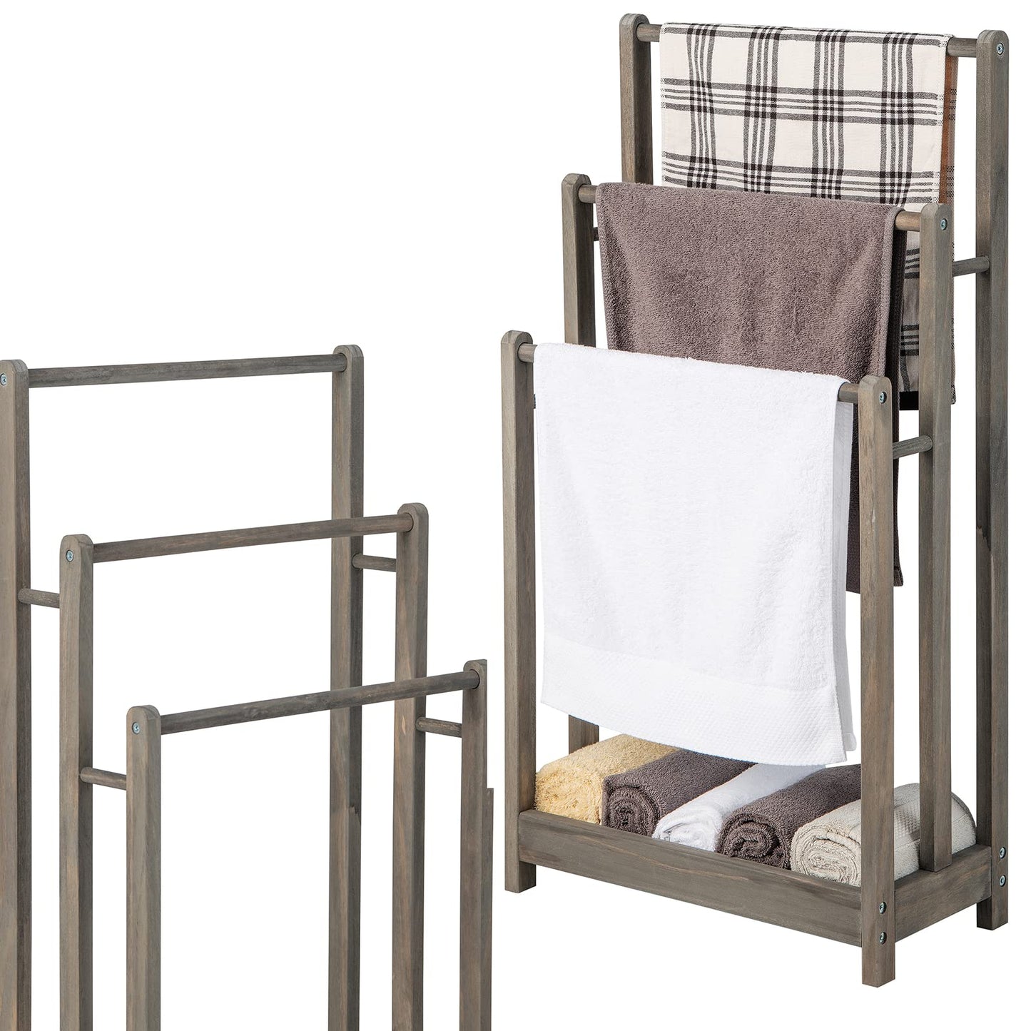 Freestanding Bathroom Towel Rail with Bottom Shelf and Anti-toppling Device